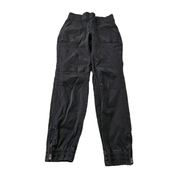 Spanx Cargo Joggers Medium Washed Black High Rise Zip Ankle Stretch Twill - Picture 1 of 10